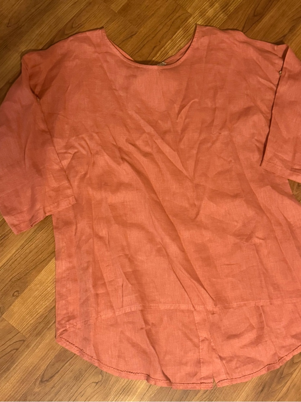 Terzo Millennio 100% linen shirt salmon color 3/4 sleeve high-low hem size small
